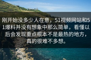 刚开始没多少人在意，51视频网站和51爆料并没有想象中那么简单，看懂以后会发现重点根本不是最热的地方，真的很难不多想。