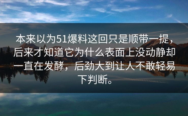 本来以为51爆料这回只是顺带一提，后来才知道它为什么表面上没动静却一直在发酵，后劲大到让人不敢轻易下判断。